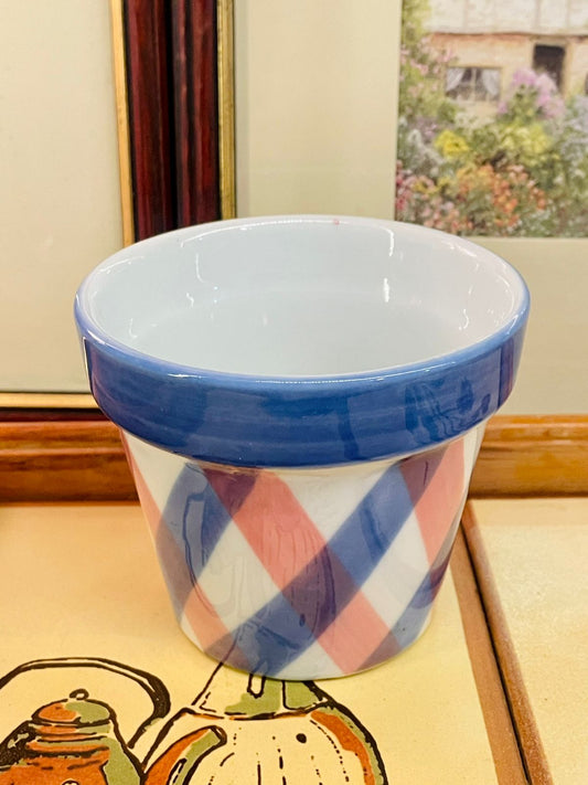 ceramic planter, checkered plant pot, blue pink décor, cottagecore planter, ceramic pot, indoor plant pot, pastel home décor, small planter, herb pot, succulent pot