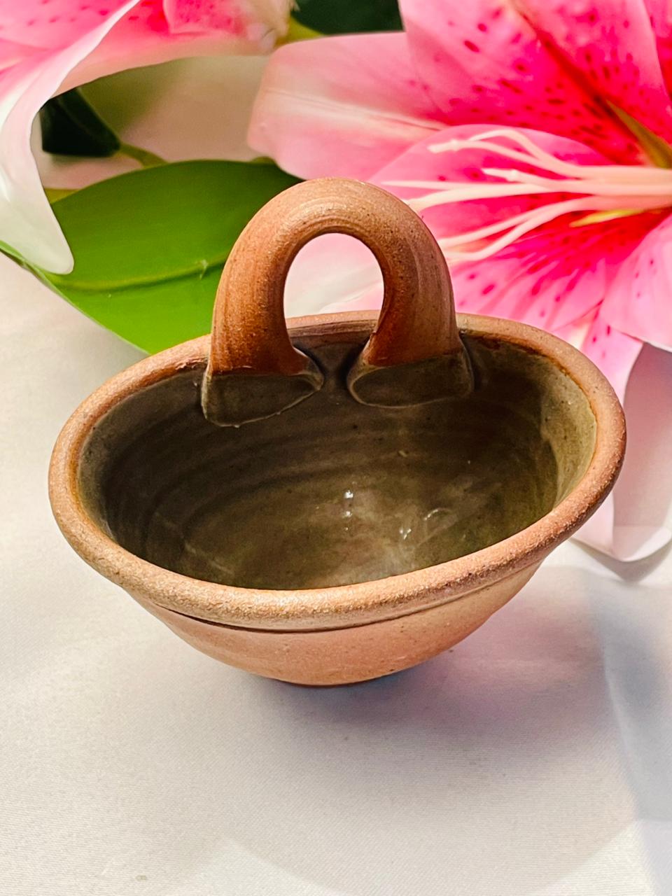 Vintage Brown Ceramic Basket Planter Approx. 10 cm