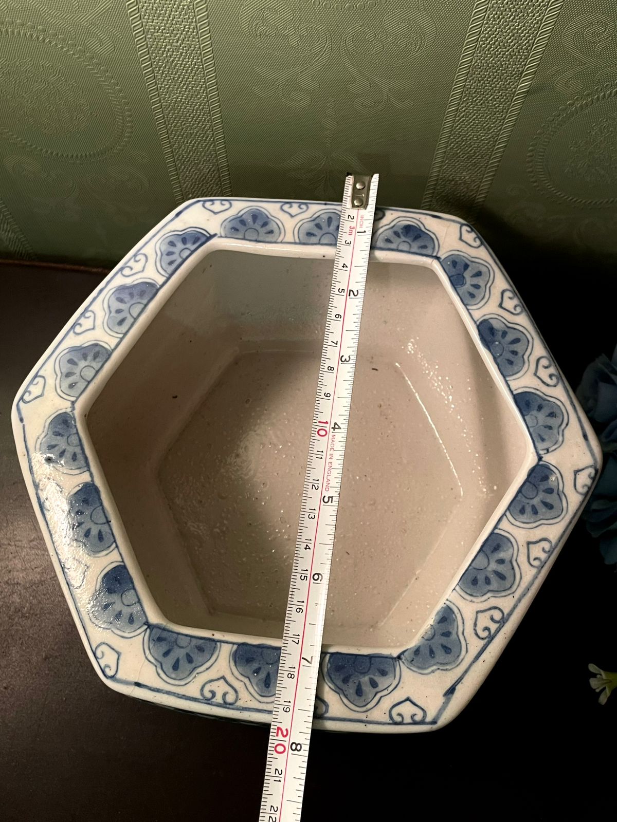 Blue White Ceramic Planter Cachepot Jardiniere 8 Inch