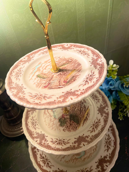 Vintage 3-Tier English Transferware Cake Stand