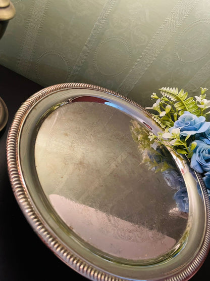 Vintage Silver Plated Round Serving Tray 12 Inch