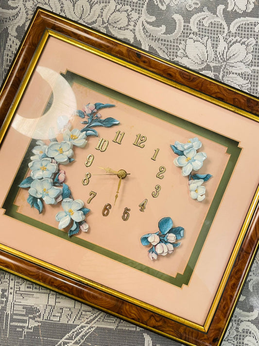 Vintage 3D Floral Wall Clock – Framed Cottage Decor 14 inch