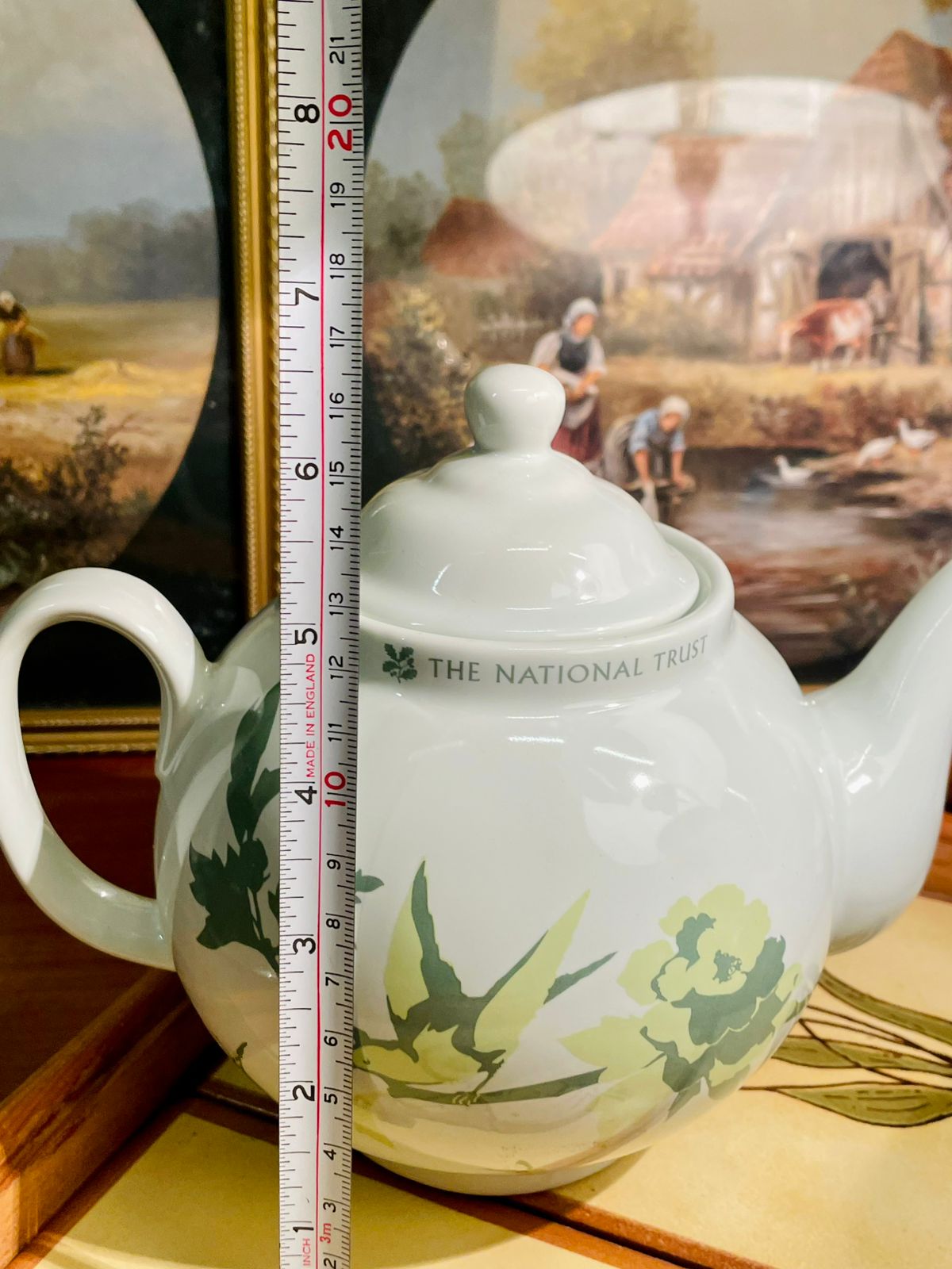 Teapot – Birds & Floral Design, White & Green (Large Size)