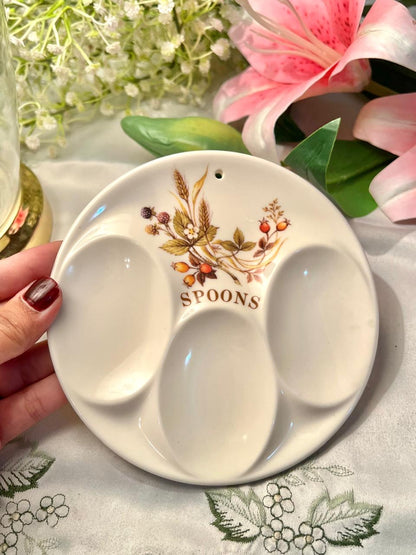 Vintage Harvest Floral Ceramic 3-Compartment Spoons Serving Dish – 6 Inch