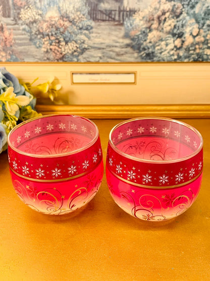 Set of 2 Glade Red Frosted Glass Candle Holders