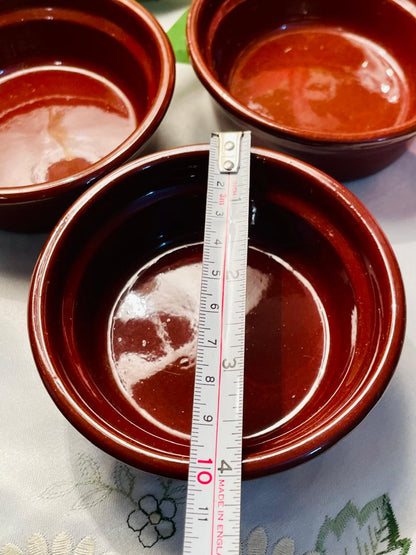 Set of 3 Brown Glazed Stoneware Ramekin Bowls – Approx. 10 cm