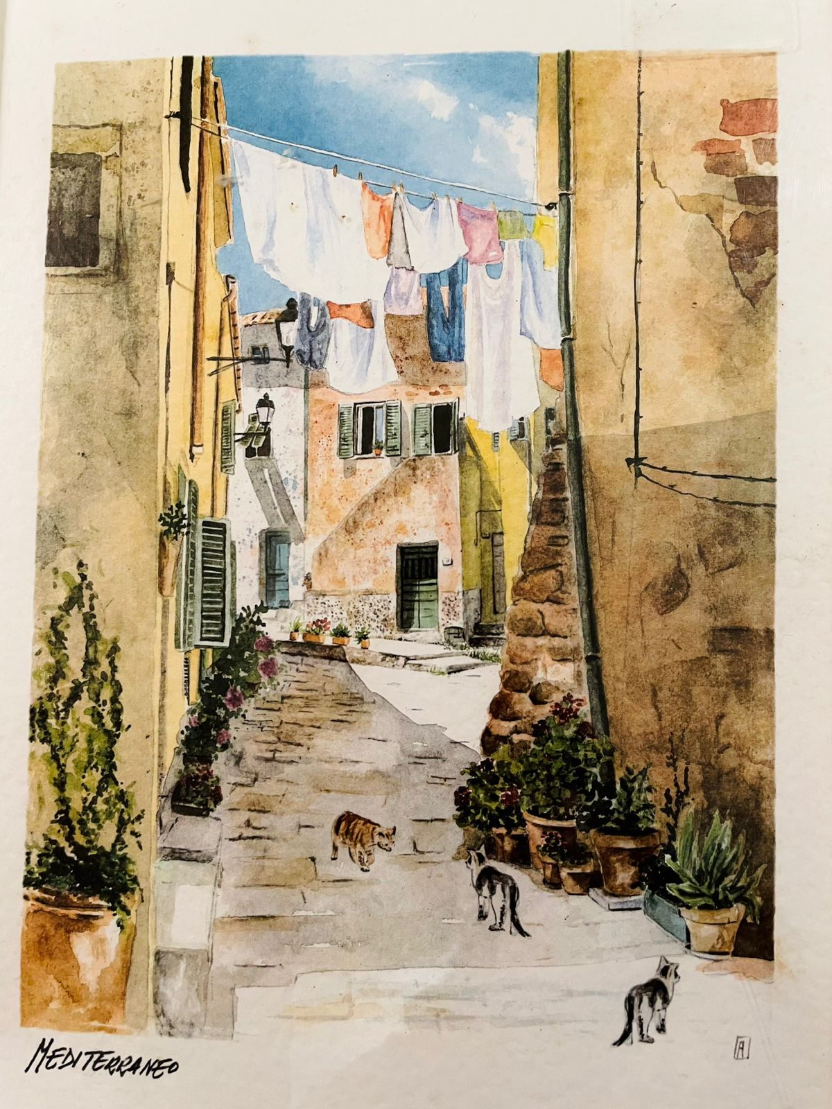 Vintage Mediterranean Street Scene Framed Wall painting