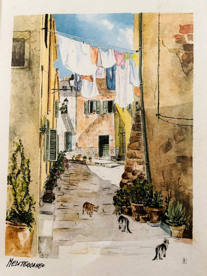 Vintage Mediterranean Street Scene Framed Wall painting