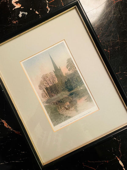 Vintage Stratford Church Painting Framed England Landscape Art
