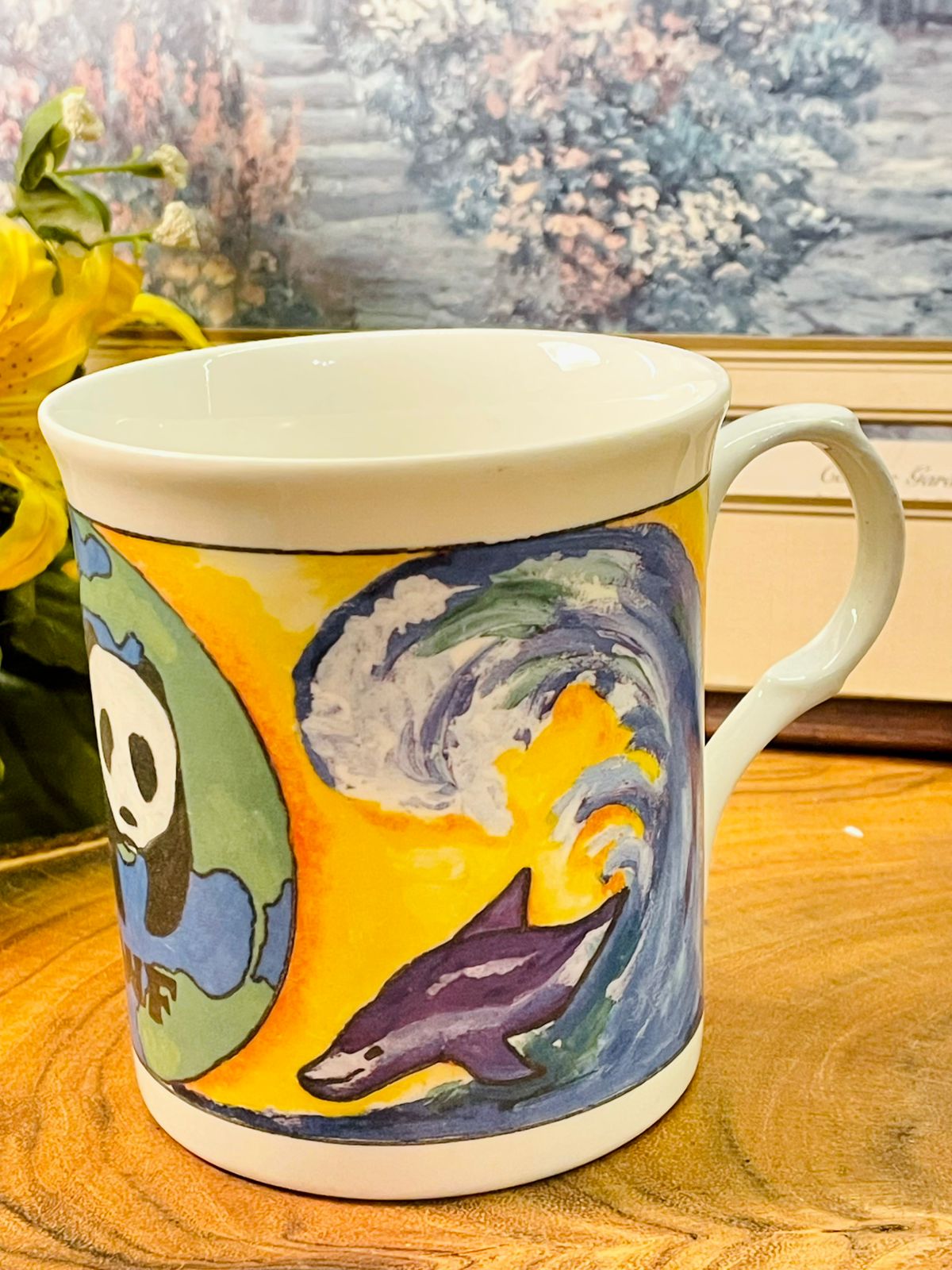 WWF Dolphin & Panda Vintage Mug | Sally Dodd Art Cup