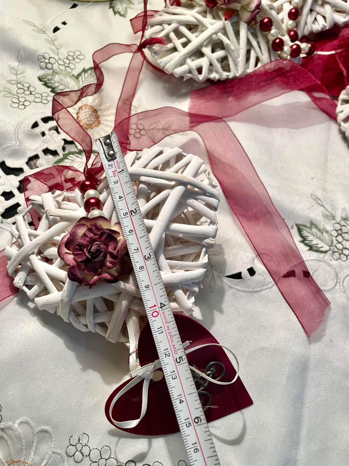 White Wicker Heart Hanging Ornaments – 8 Piece Set