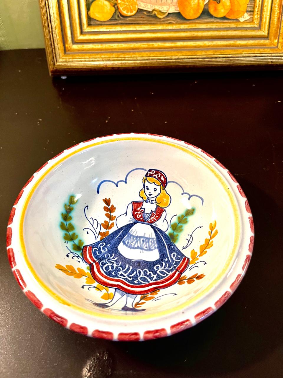 5 Inch Hand-Painted Dutch Folk Art Ceramic Bowl – Vintage Pottery