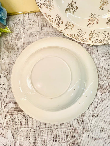 Vintage Gold Floral Porcelain  2 Deep Platers – Set
