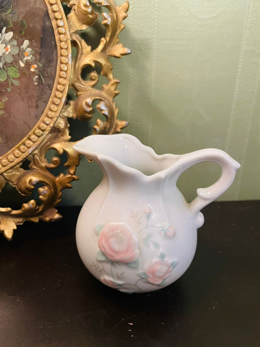 Vintage Pink Rose Ceramic Creamer Jug 4 Inch Cottage Decor
