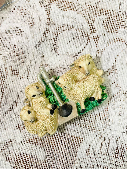 Vintage Sheep & Lamb Figurine Fridge Magnets – Cottage Set of 6