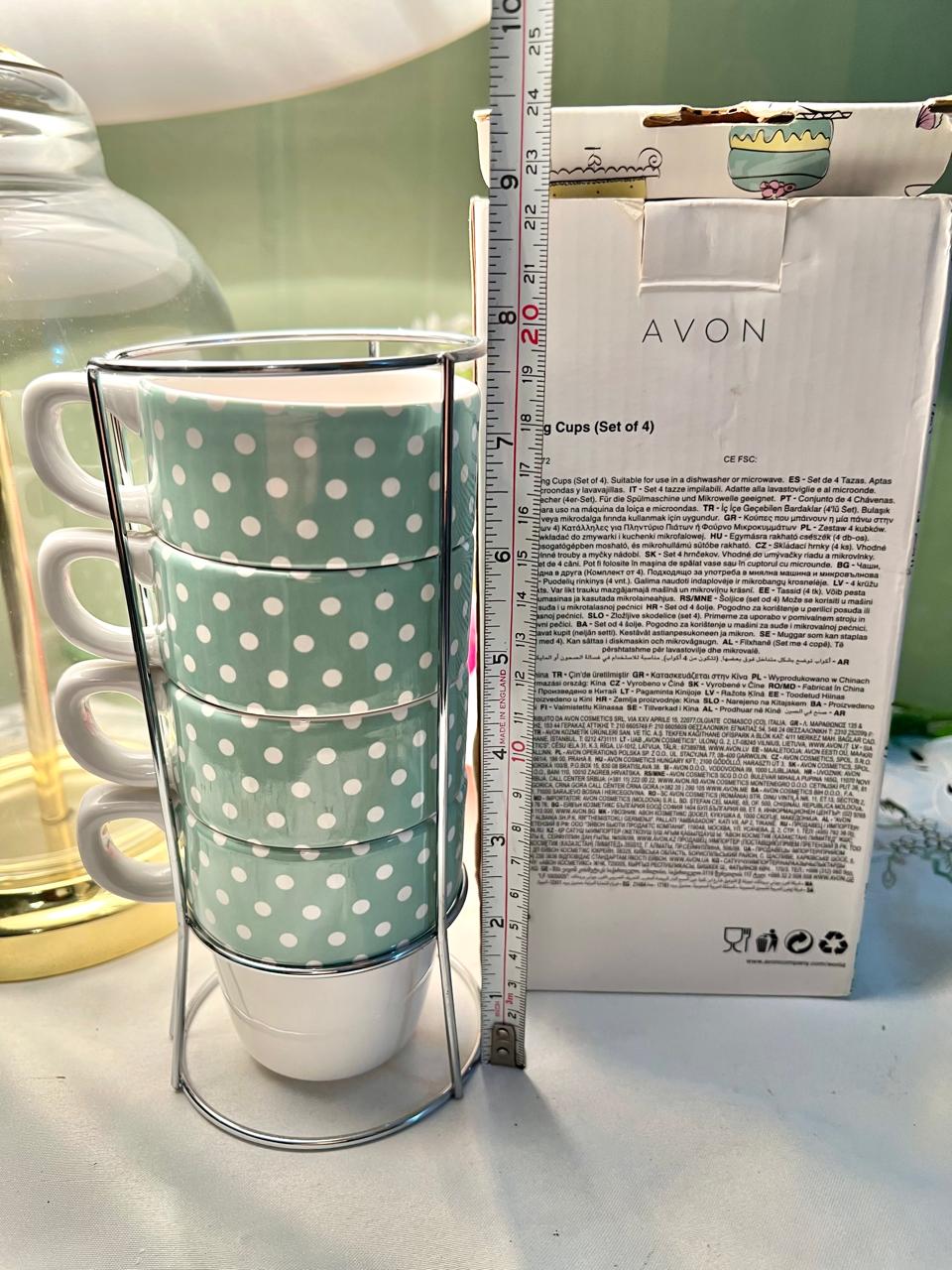 Avon Stacking Cups Set of 4 Mint Polka Dot with Stand