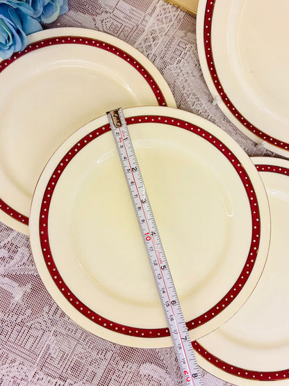 Vintage Red Trim Quarter Plates Set of 4 – Classic English Style