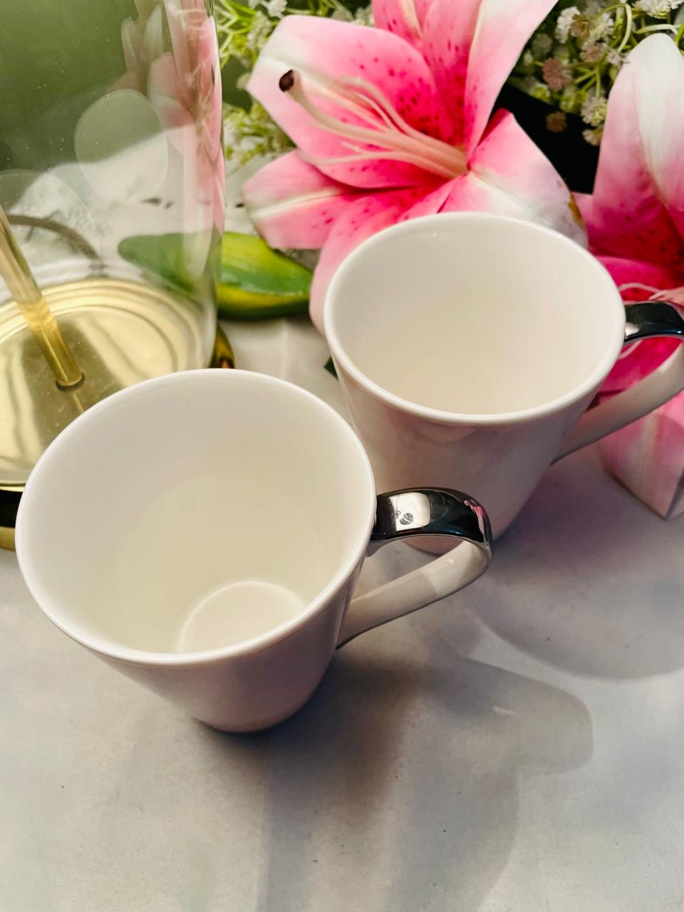 Dema Lustre Fine Porcelain Pink 2-Piece Mug Set Approx. 10 cm