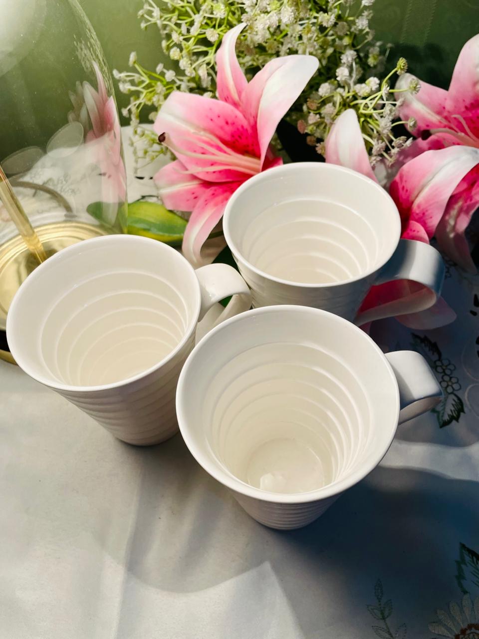 Pausa Ripple White 3-Piece Mug Set Approx. 11 cm