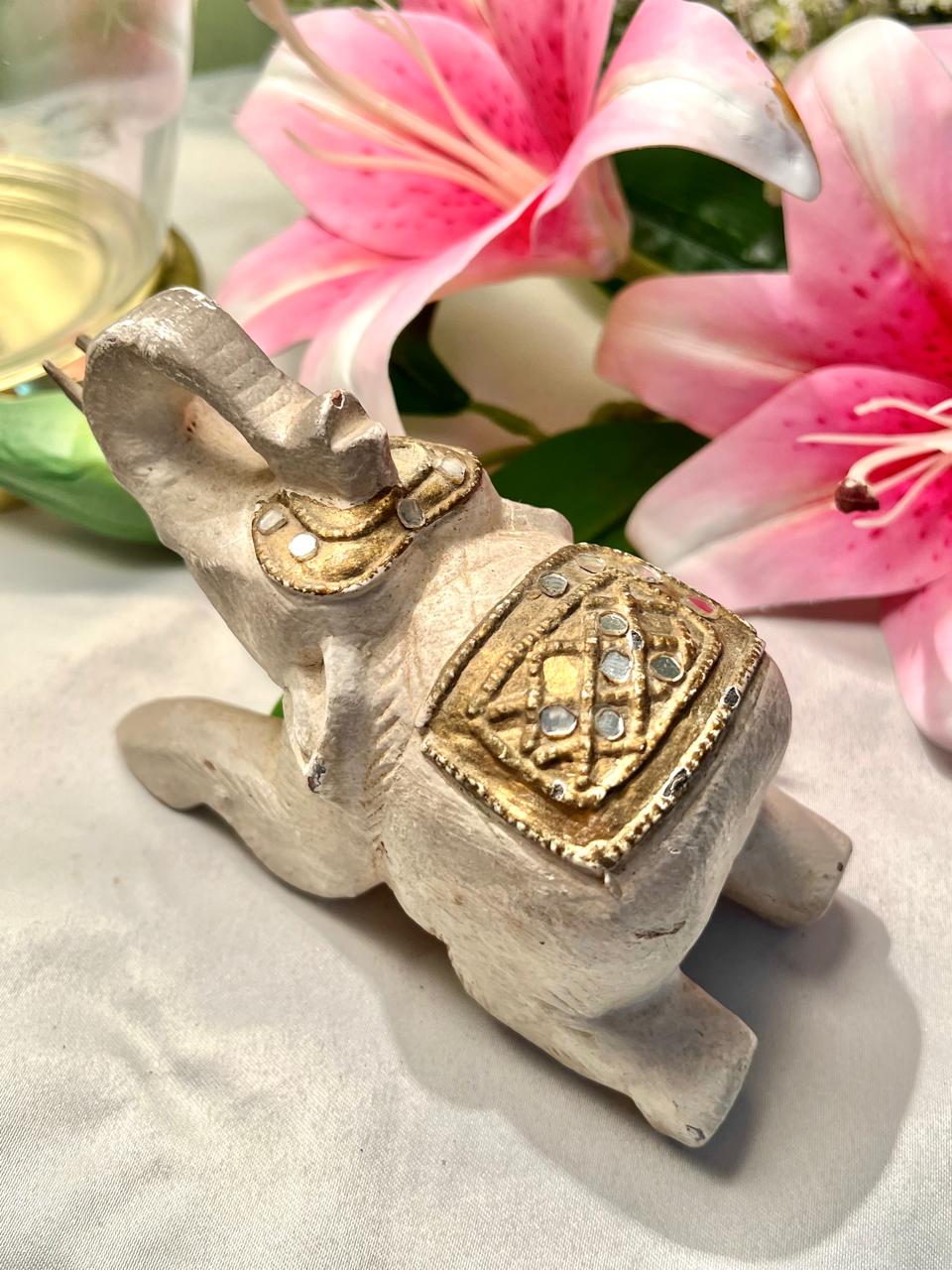 Vintage Rustic Elephant Figurine with Raised Trunk – 13 cm