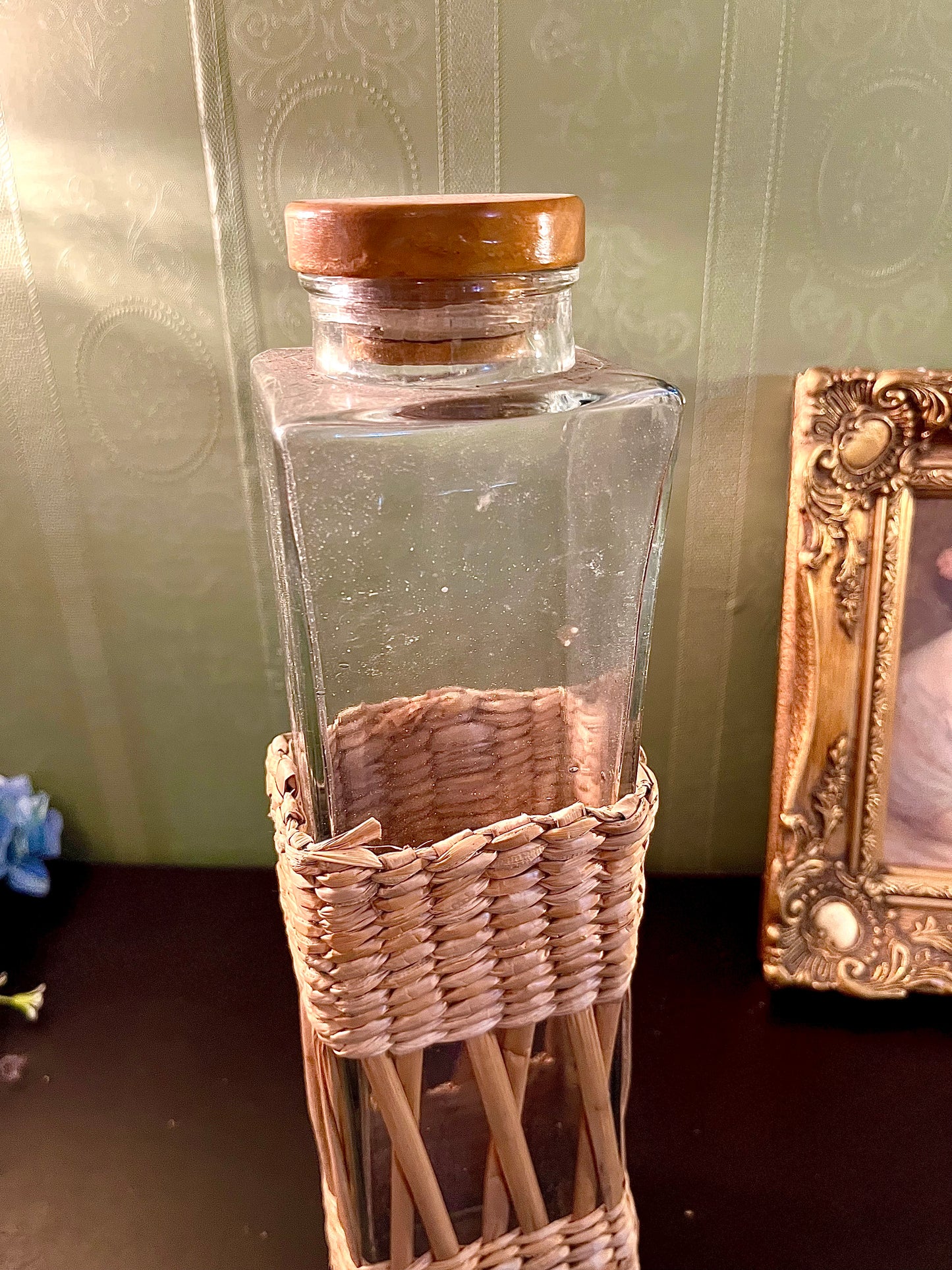 Glass Bottle with Wicker Wrap 13 Inch