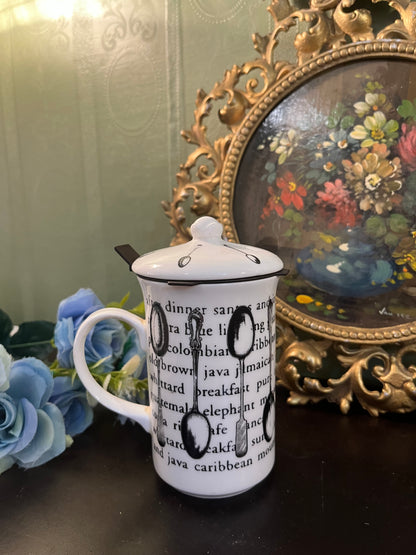 Spoon Print Ceramic Infuser Mug with Lid
