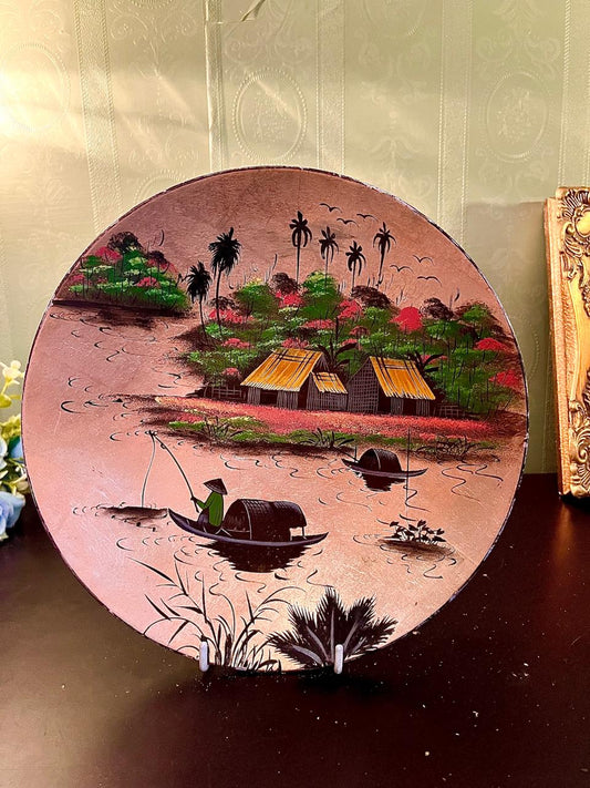 Vintage Hand Painted Tropical River Scene Decorative Wall Plate 10 Inch