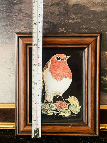 Vintage Framed Bird Art “Robin” by Pamela Hardwick – Handcrafted England