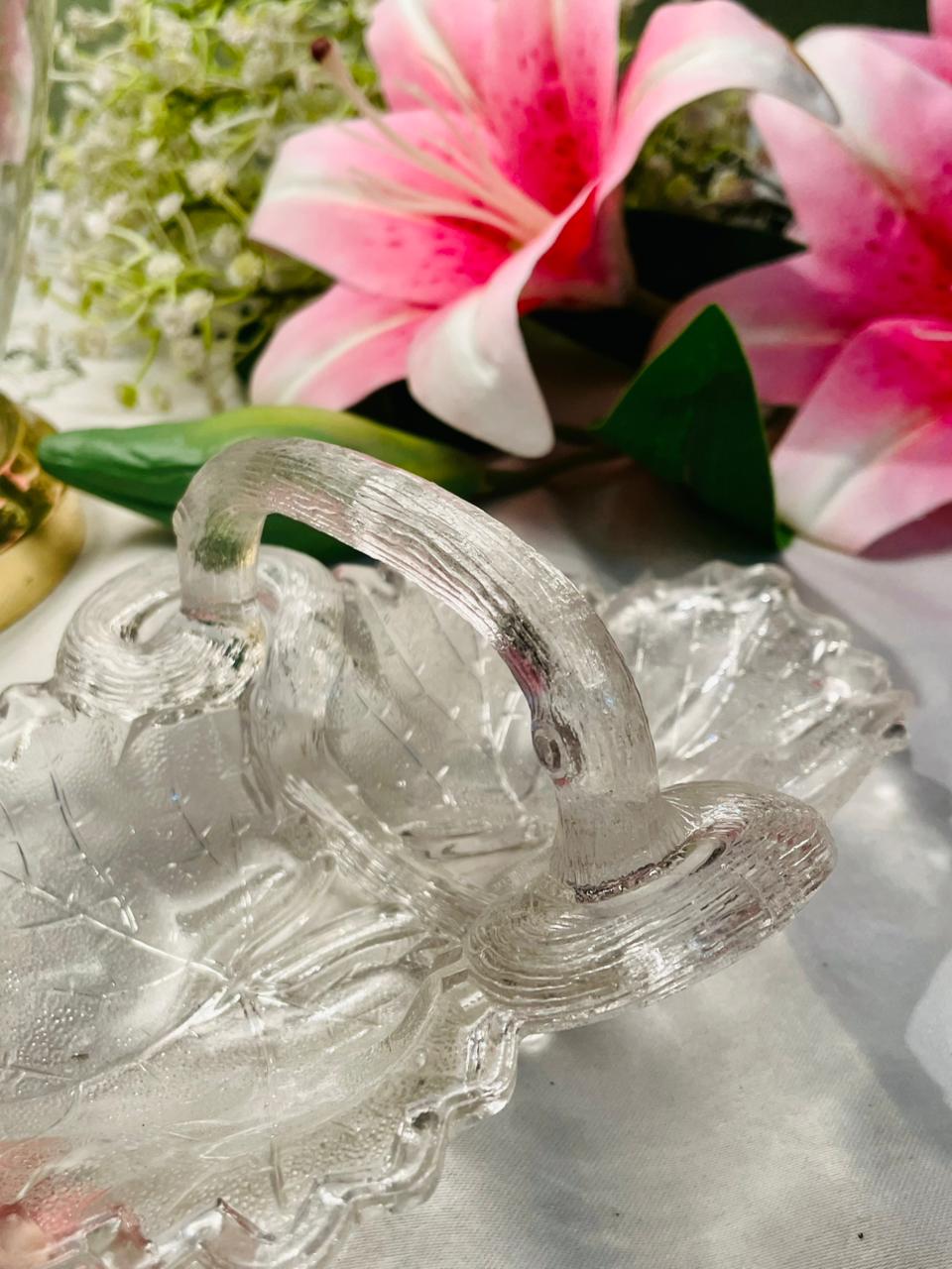 Crystal Leaf Basket Serving Dish 8 in
