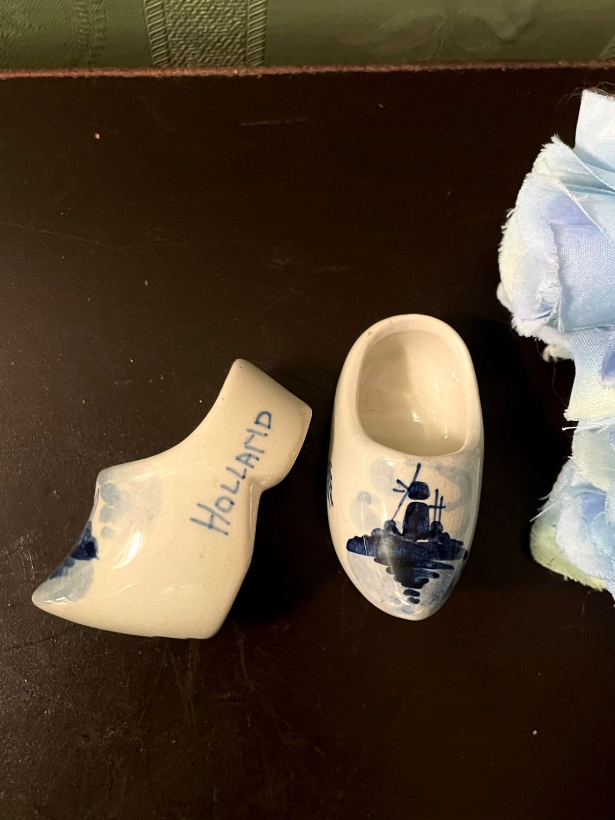 Mini Delft Blue Ceramic Clogs Pair 3 Inch