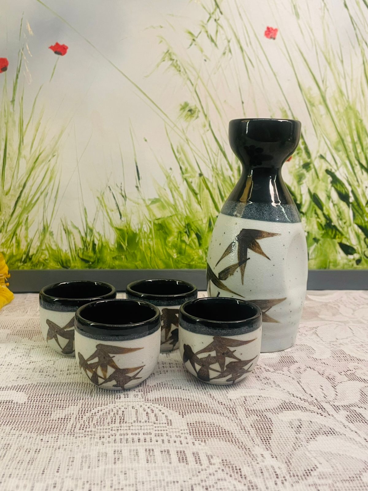 Vintage Japanese Style Sake Set with 4 Glass