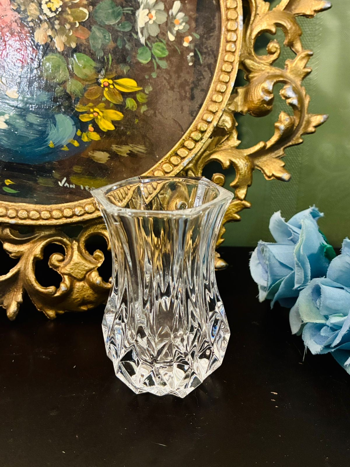 Vintage Clear Cut Glass Small Vase