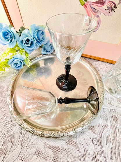 Vintage Clear Goblets with Black Stems – Set of 2