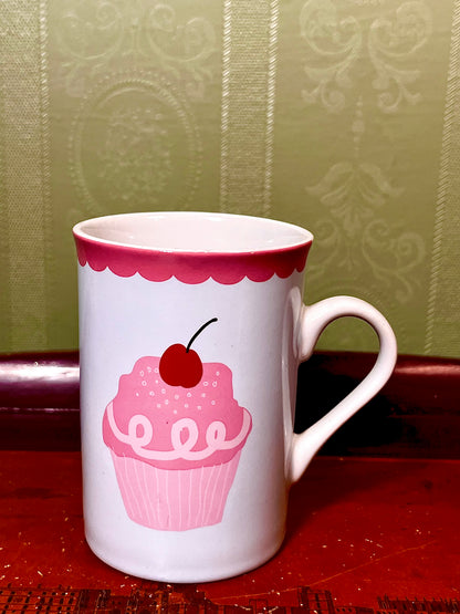 Pink Cupcake Cherry Ceramic Mug 11cm