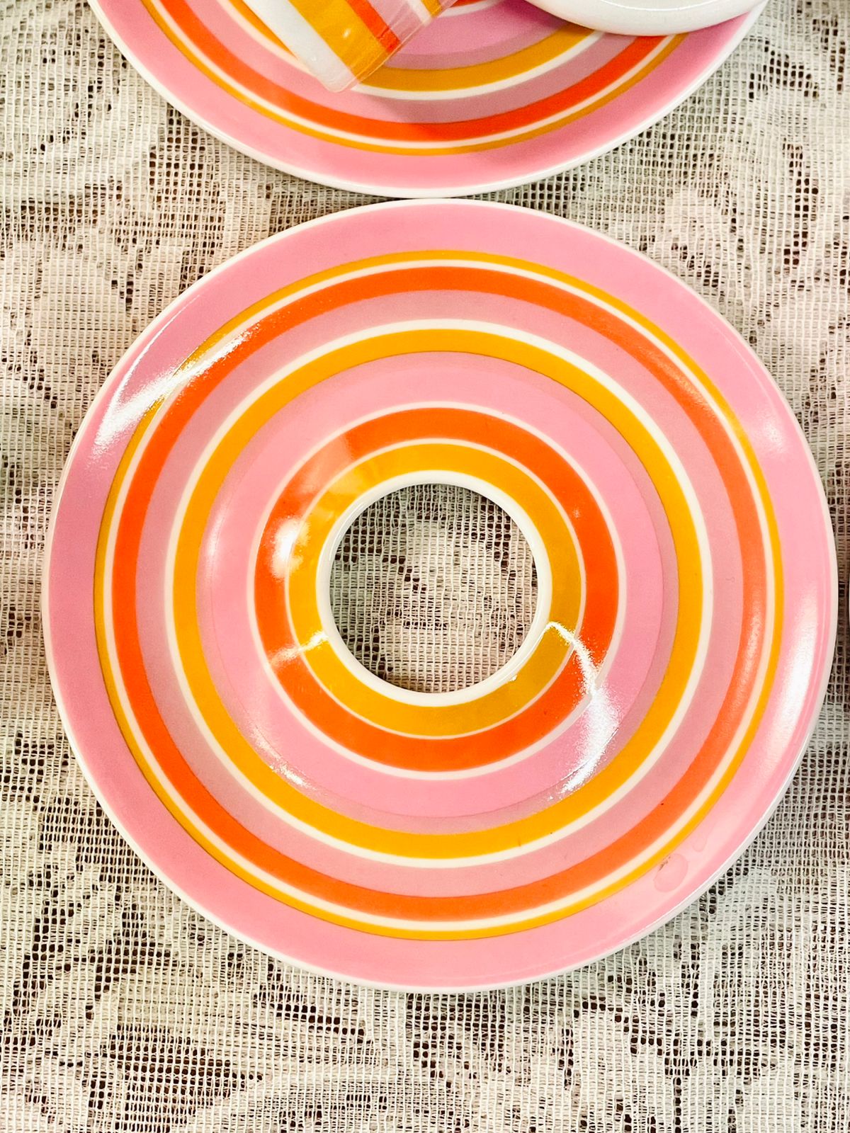 Vintage Pink Stripe Mugs & Saucers Set of 4