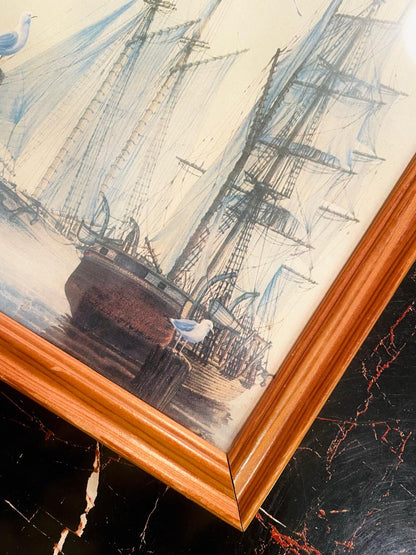 Vintage Sailing Ship Painting Framed Nautical Wall Art