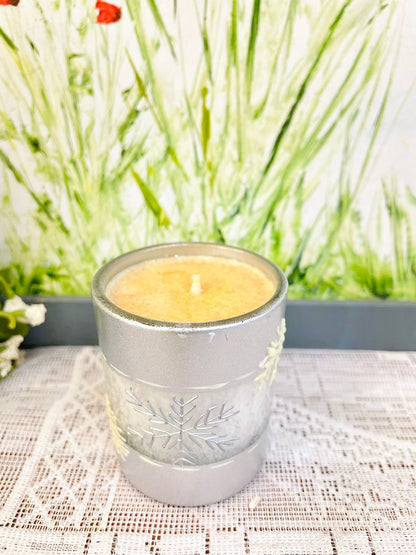 Silver Snowflake Jar Candle Winter Decor