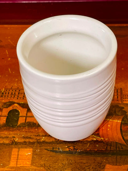 White Ribbed Ceramic Tumbler – 4 Inch Minimalist Cup