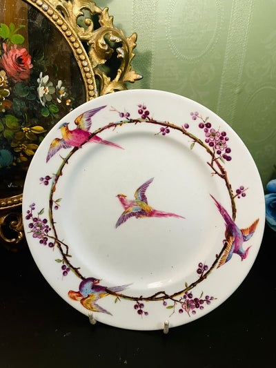 Vintage Bird & Blossom Decorative Plate – Pink Bird Floral Design