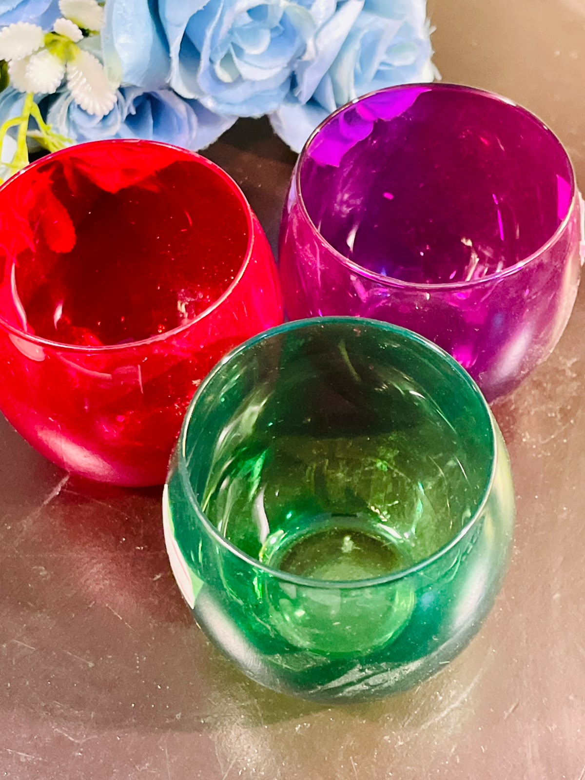 Coloured Crystal Tealight Holders Set of 3 10cm