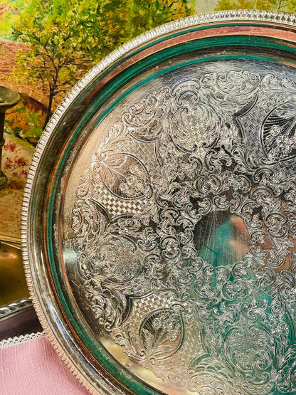 Queen Anne Silver Plated Round Tray – 14 Inch Serving & Décor Piece | Made in England