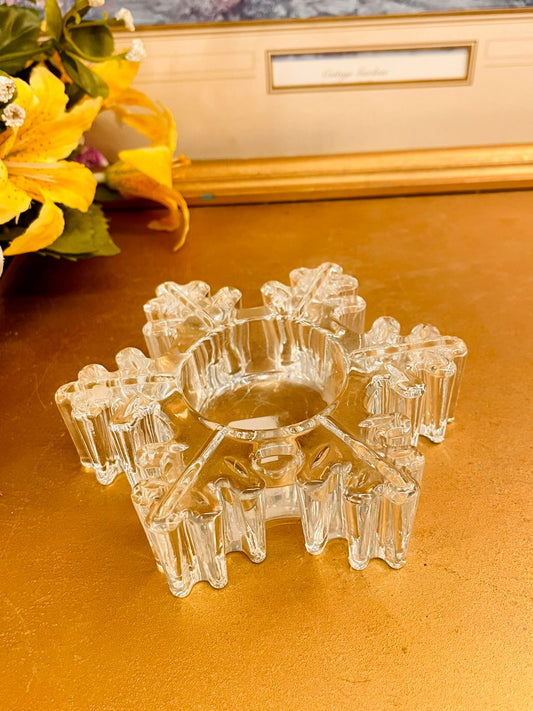 Snowflake Glass Crystal Candle Holder Vintage Decorative Piece