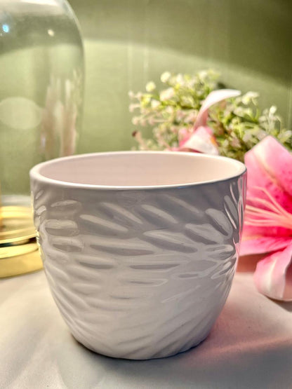 White Textured Ceramic Planter – Approx. 4 Inch