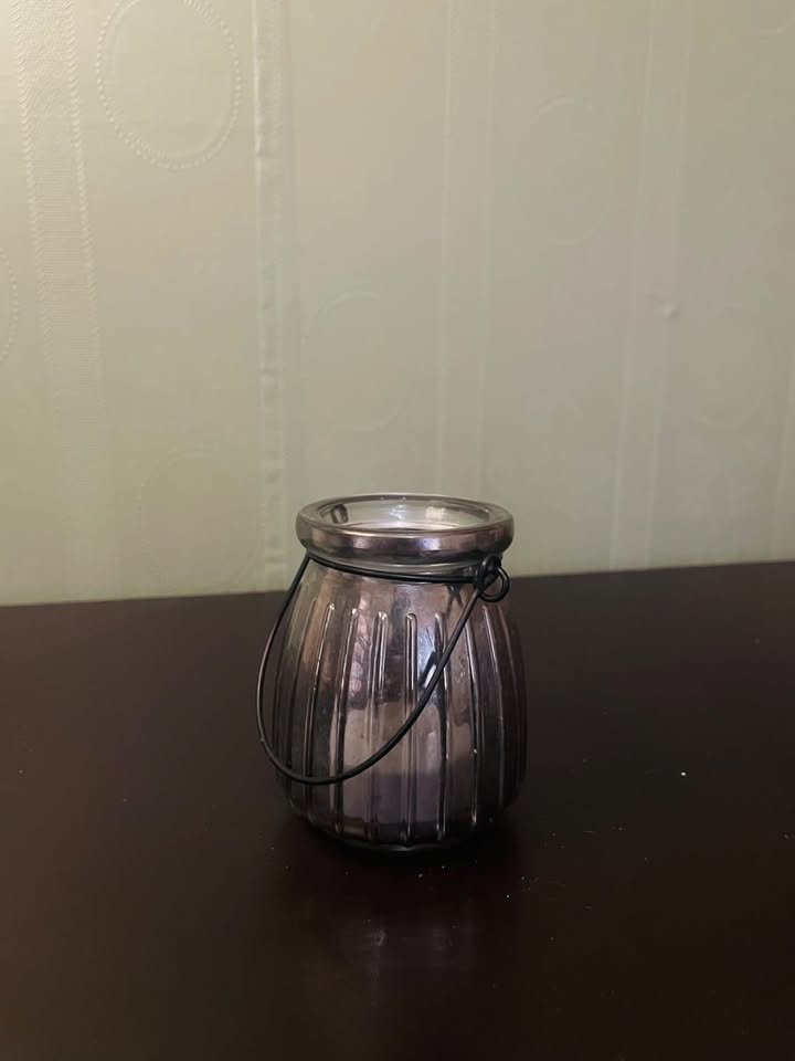 Set of 2 Smoky Glass Tealight Lantern Candle Holders