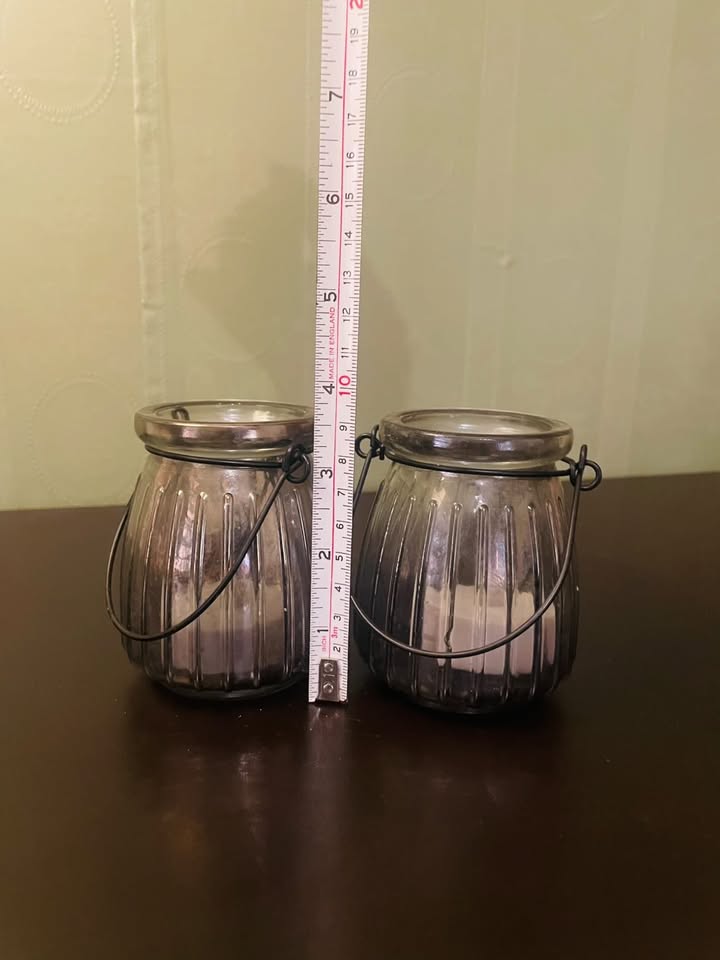 Set of 2 Smoky Glass Tealight Lantern Candle Holders