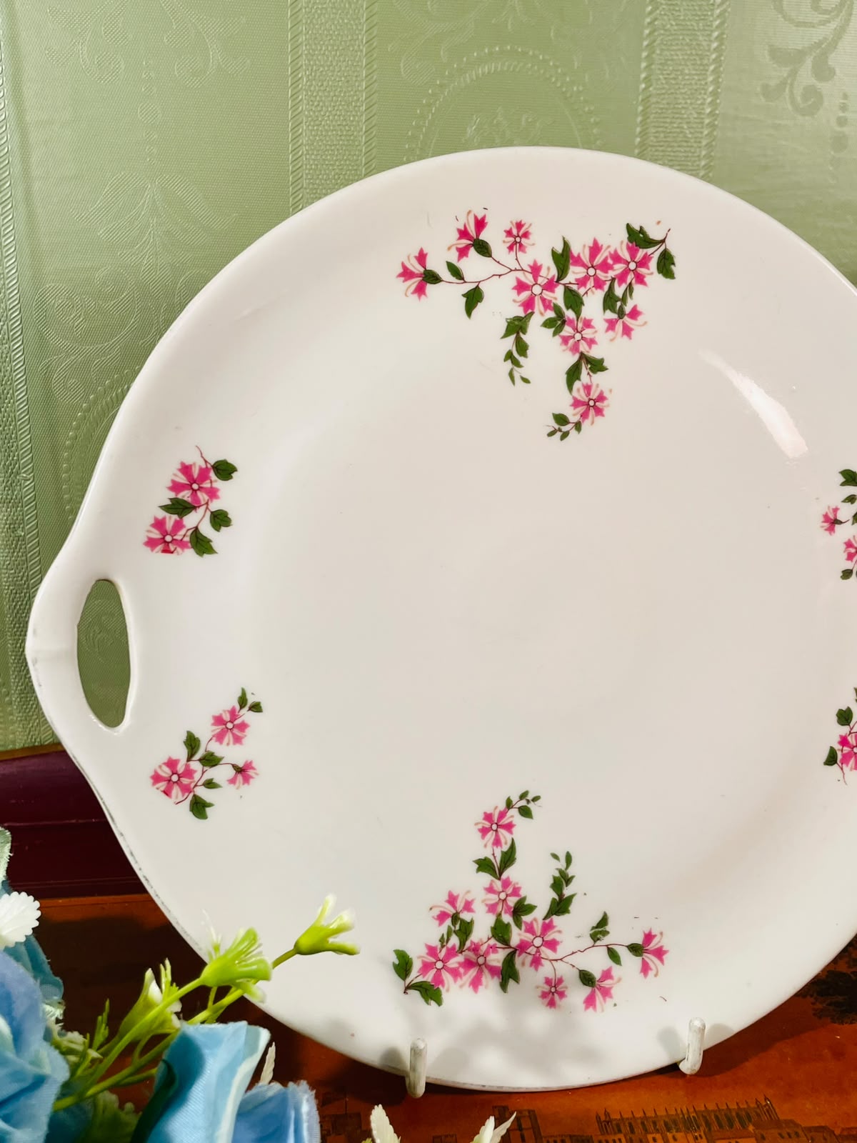 Pink Floral Handled Fine Bone China Serving Platter – 9 Inch