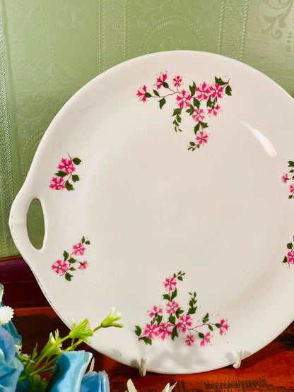 Pink Floral Handled Fine Bone China Serving Platter – 9 Inch