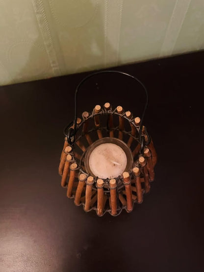 Rustic Wooden Tealight Lantern Candle Holder with Handle