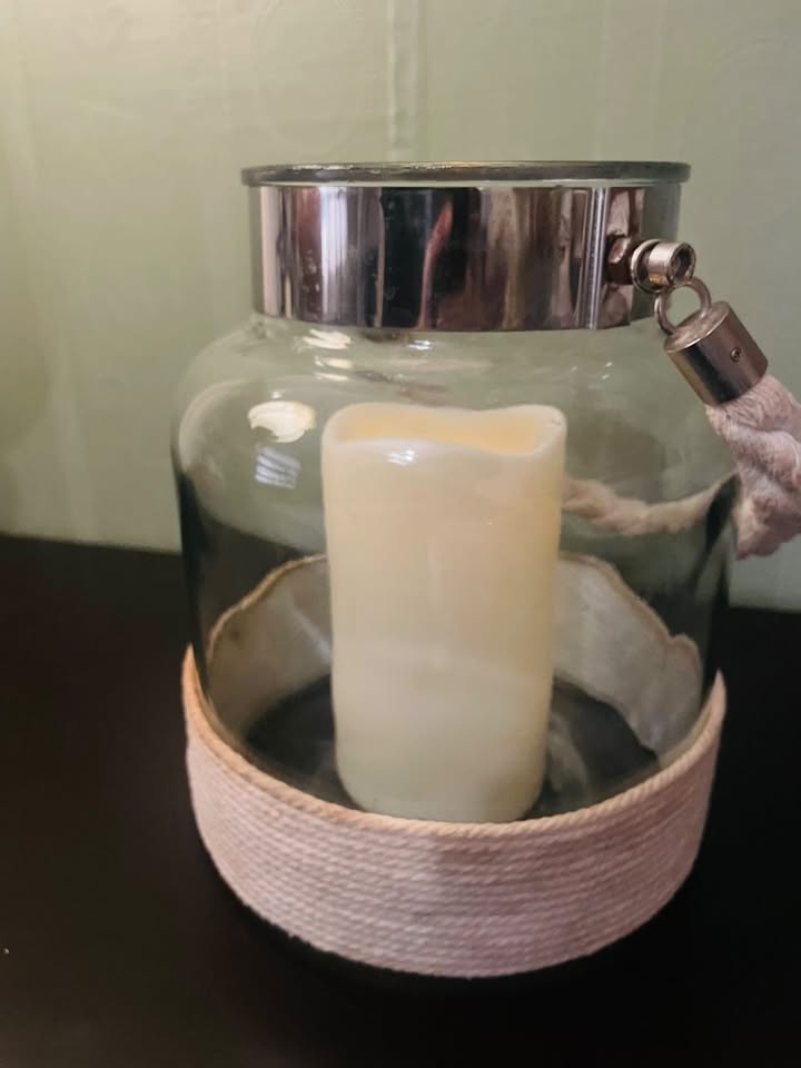 Nautical Glass Hurricane Lantern Candle Holder with Rope Detail