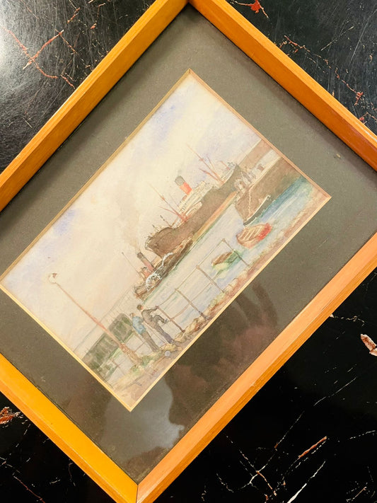 Vintage Harbor Watercolor Framed Wall Art Painting